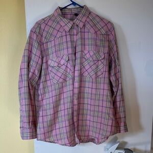 Women’s Pink Plaid Button-Down Shirt